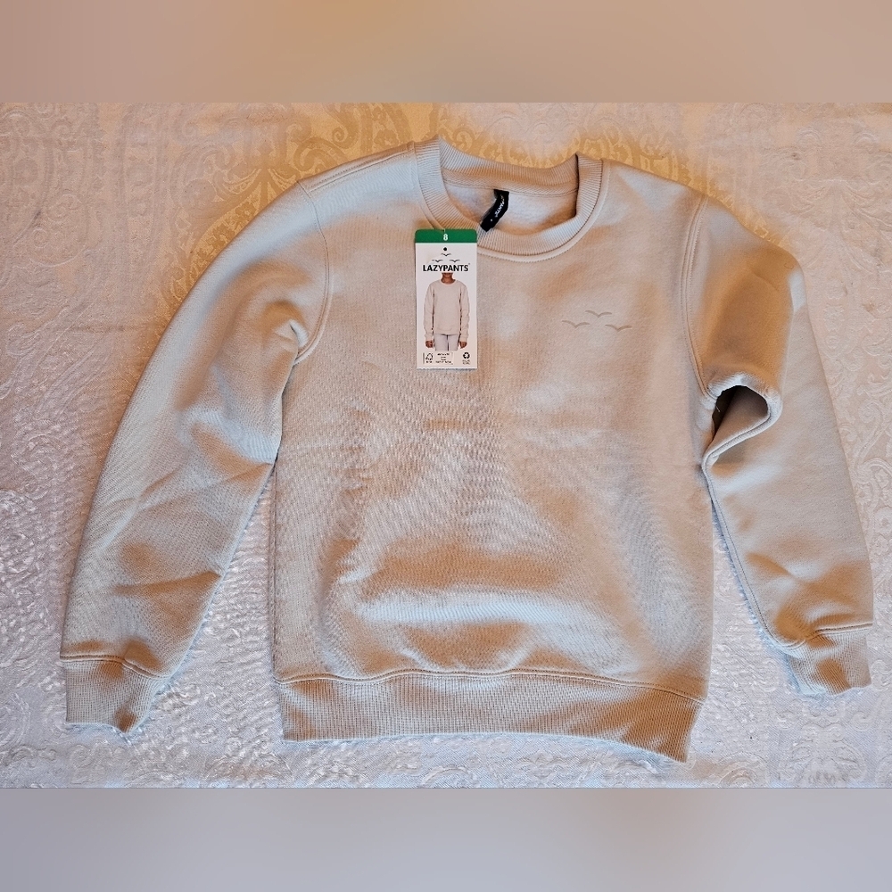 Lazypants Kids Beige Sweatshirt with Embroidered Bird Detail, Size 8, NWT